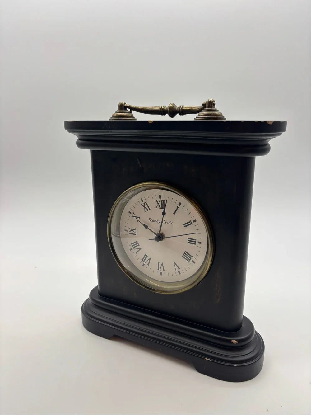 Black Mantel Clock with Brass Accents